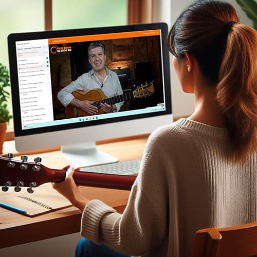 Alumna joven aprendiendo a tocar la Guitarra. Guitarra Primeros Pasos 1